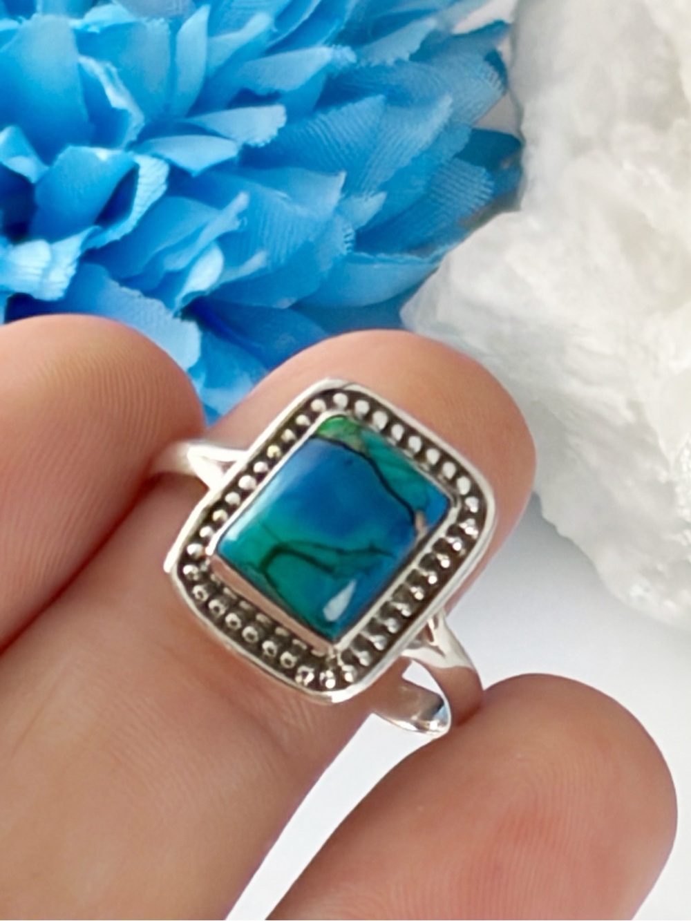 Sterling Silver 925 Peacock Dahlia Kingman Turquoise Ring Size 7 3/4 7.75 New